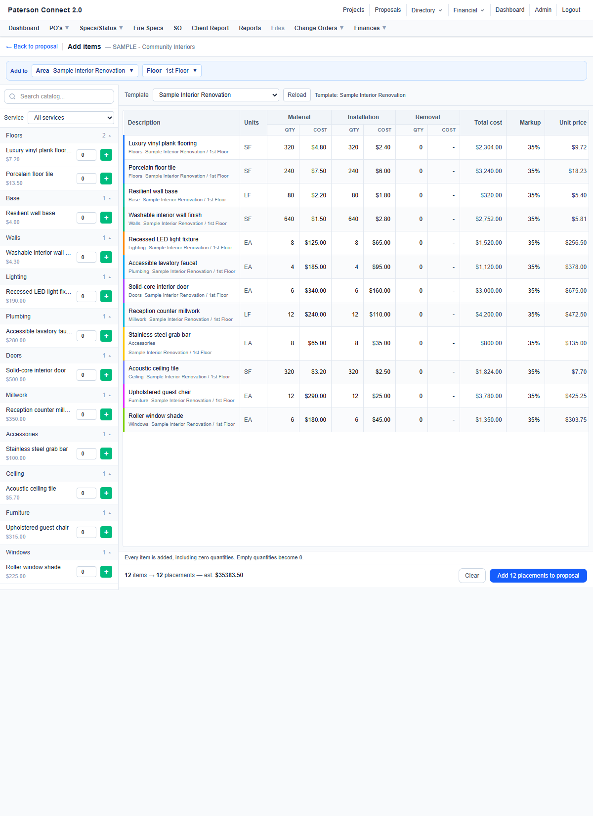 Paterson item-staging workspace with sample data